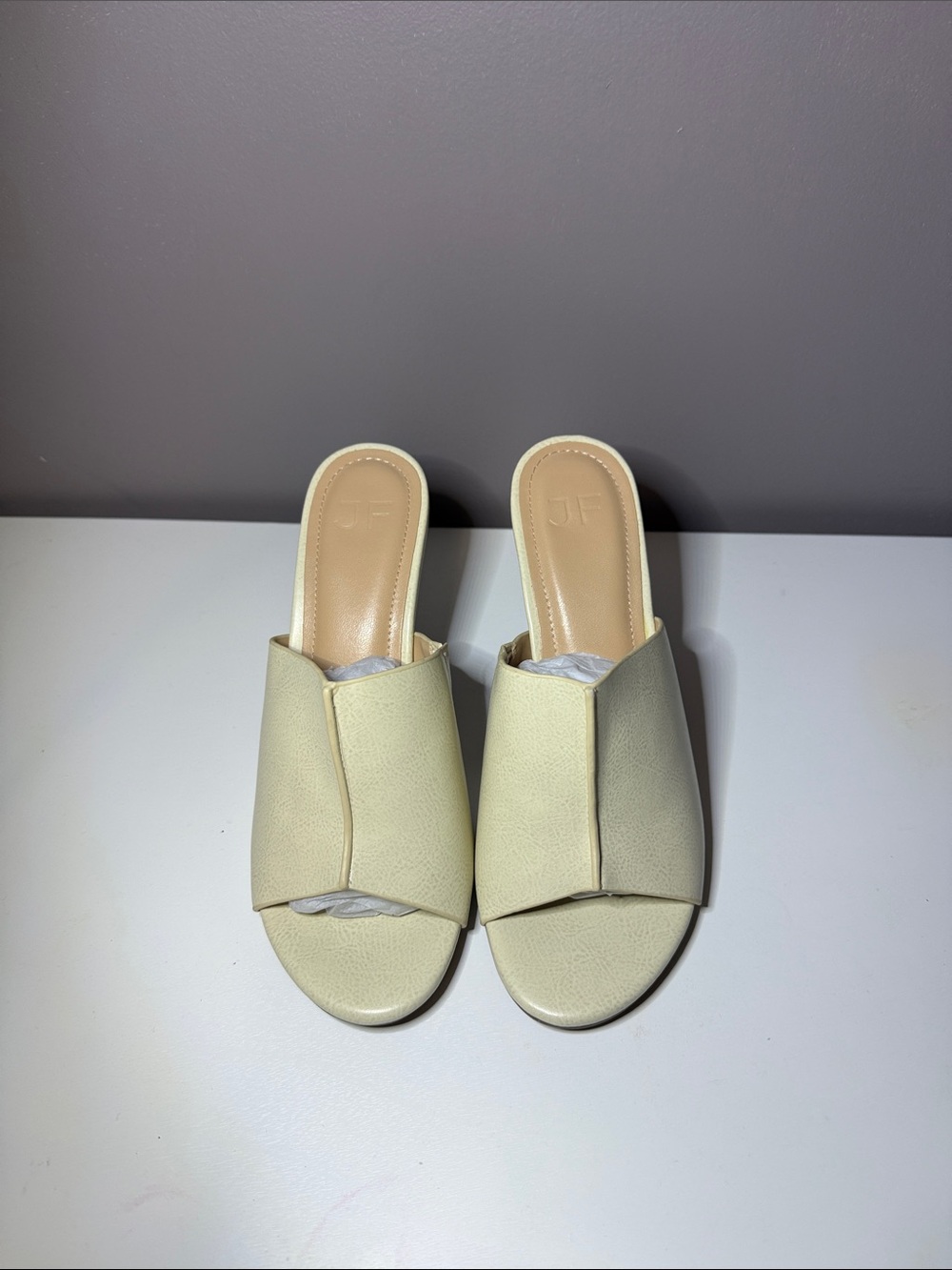 JustFab Cream Open-Toe Wedge Slide